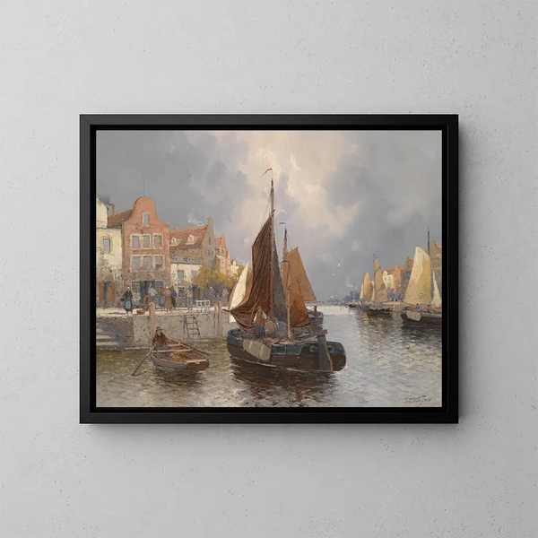 Vue de port hollandaise - Georg Fischhof — indrammet kunstværk på væggen
