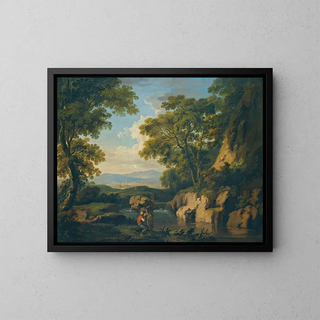 George Barret - A Mountainous Wooded Landscape With Figures By A River In The Foreground.webp