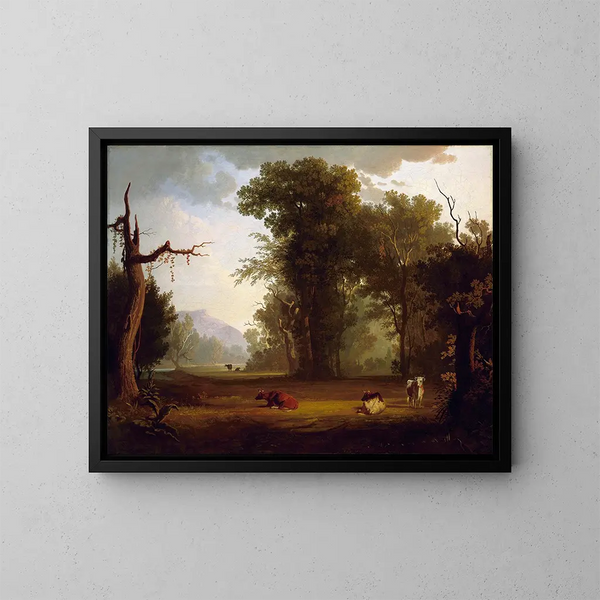 Landskabsmaleri med kvæg - George Caleb Bingham — indrammet kunstværk på væggen