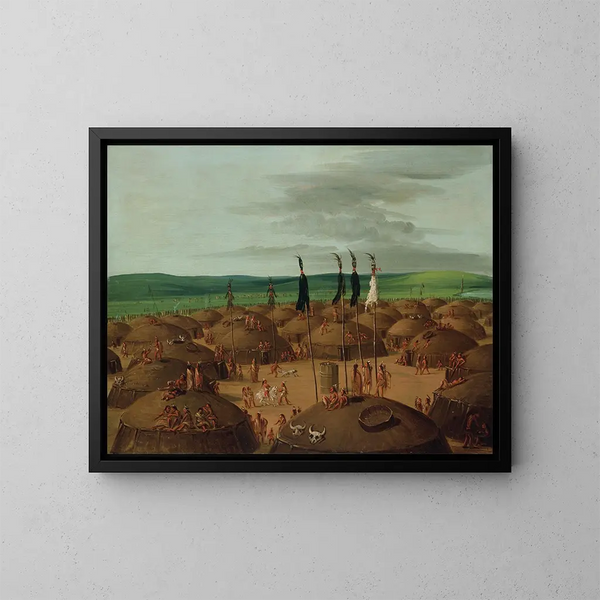 Vue aérienne du village mandan 1800 miles au-dessus de Saint-Louis - George Catlin — indrammet kunstværk på væggen