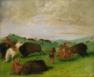 George Catlin - Buffalo Chase Bulls Making Battle With Men And Horses.webp