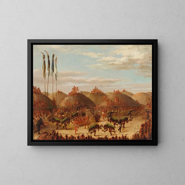 Danse du taureau, ceremoni OKeePa af Mandans - George Catlin — indrammet kunstværk på væggen