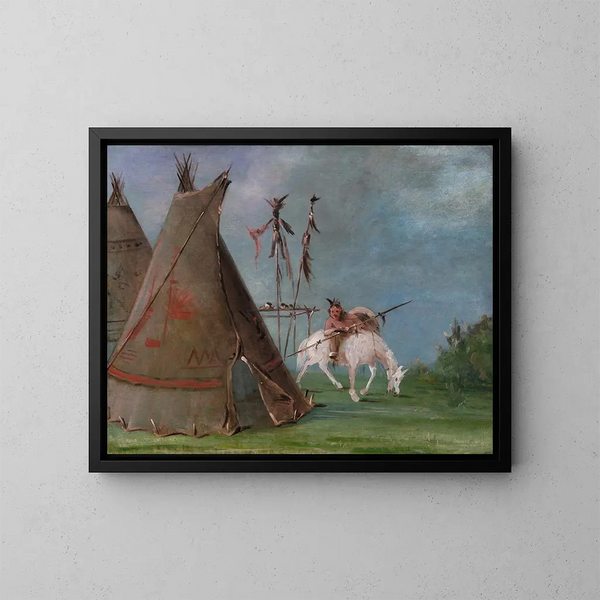 Lodge comanche af bøffelskind - George Catlin — indrammet kunstværk på væggen