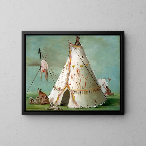 "Cabane des vingt-cinq peaux de buffle" - George Catlin — indrammet kunstværk på væggen