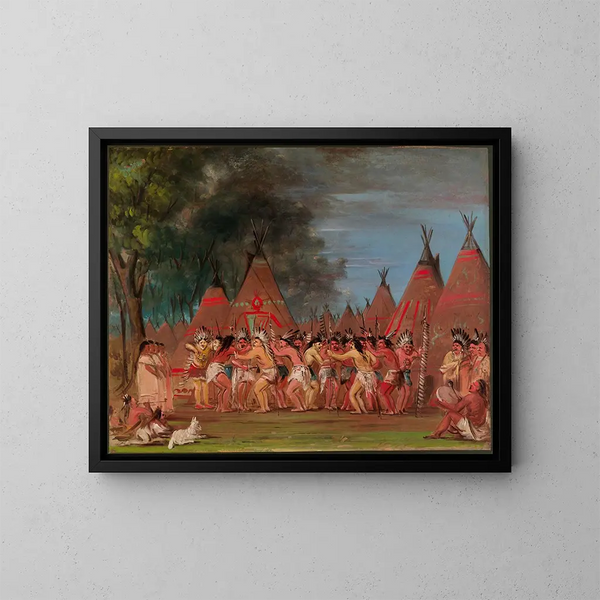 Danse des chefs ved udmundingen af Teton-floden - George Catlin — indrammet kunstværk på væggen