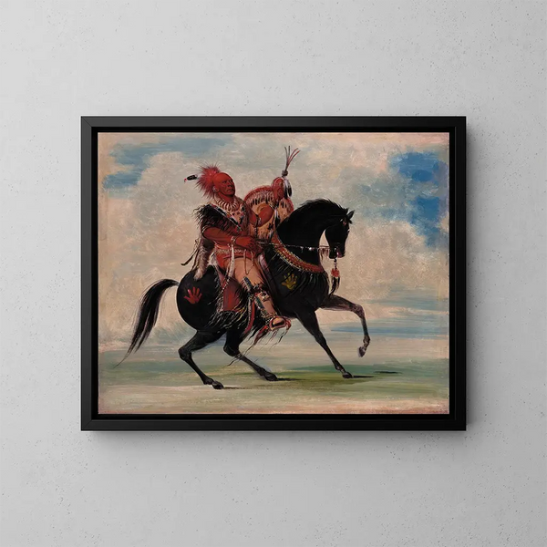 "Den vågne leder af rævene i stammen på hest" - George Catlin — indrammet kunstværk på væggen
