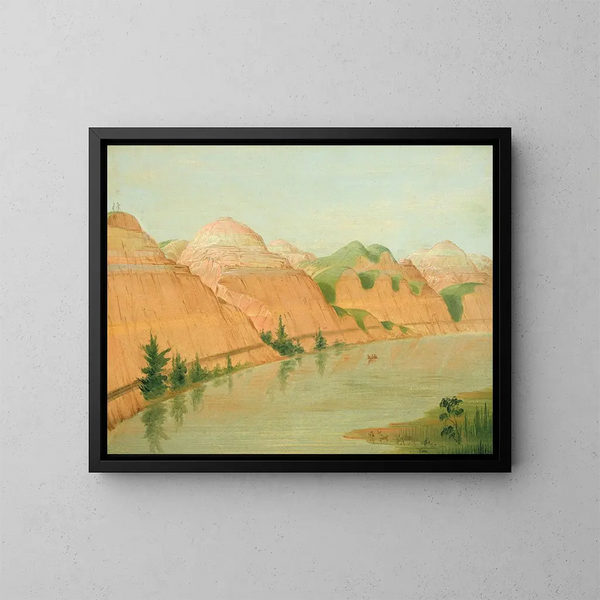 smukke klippeformationer i ler, 1800 miles over Saint-Louis - George Catlin — indrammet kunstværk på væggen