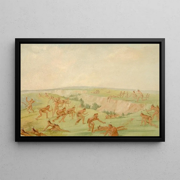 Les Mandans attaquant un groupe d'Arikara - George Catlin — indrammet kunstværk på væggen