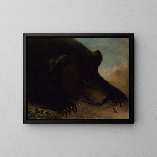 Portrætter af en grizzlybjørn og en mus i fuld størrelse - George Catlin — indrammet kunstværk på væggen