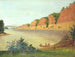 Côté syd på Buffalo-øen, der viser bølger af bøfler i forgrunden - George Catlin — visning af kunstværket