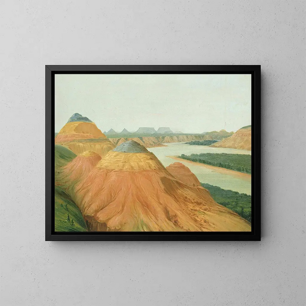 Vue i den store bøjning af den øvre Missouri - George Catlin — indrammet kunstværk på væggen