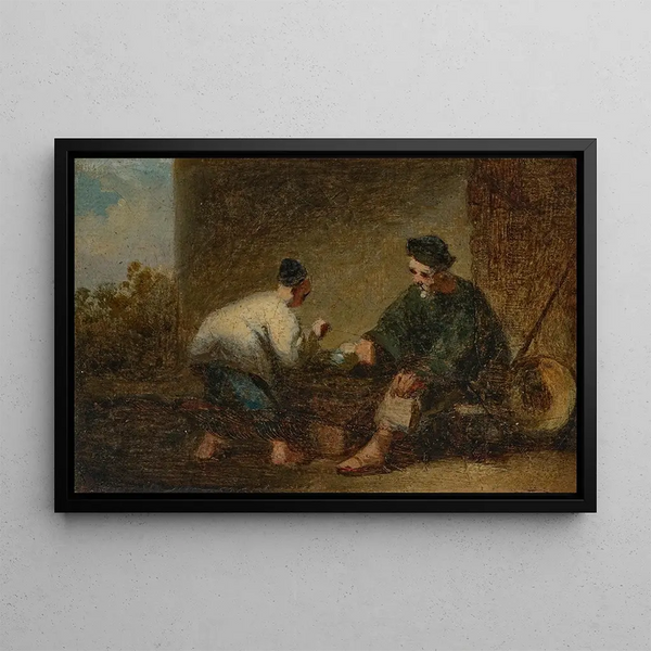 George Chinnery - A street scene in Macau with two figures playing a game.webp