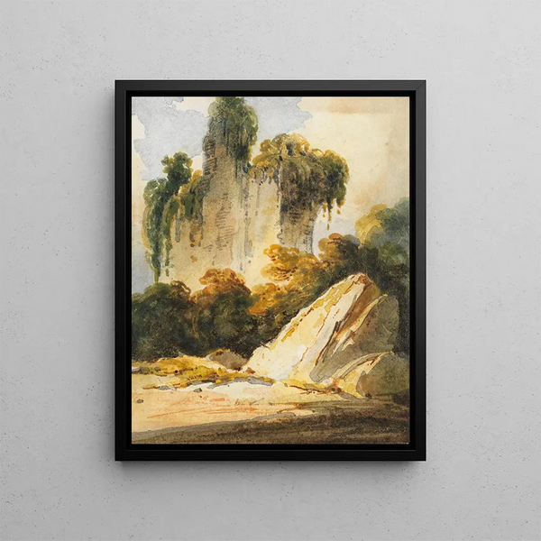 George Chinnery - Rocks and overgrown masonry Bengal.webp