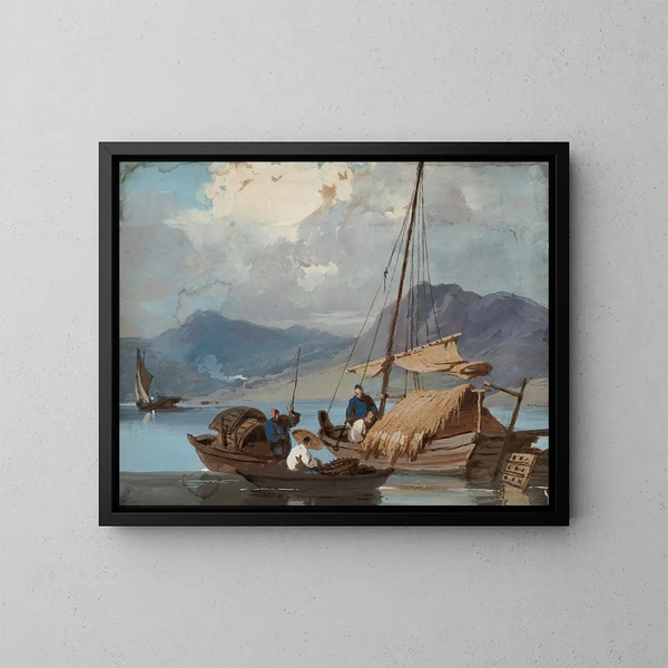 Bateau tanka ved Macao - George Chinnery — indrammet kunstværk på væggen