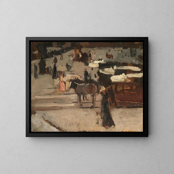 Tramways à chevaux et figures sur une place - George Hendrik Breitner — indrammet kunstværk på væggen