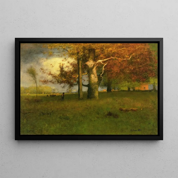 Begyndelsen af efteråret i Montclair - George Inness — indrammet kunstværk på væggen
