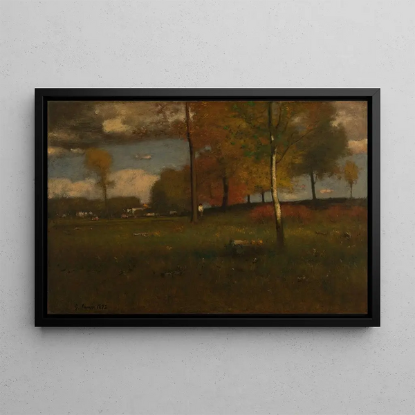 Nær landsbyen i oktober - George Inness — indrammet kunstværk på væggen