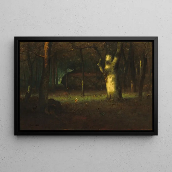Solnedgang i skoven - George Inness — indrammet kunstværk på væggen