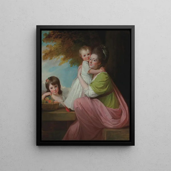 George Romney - Group portrait of Dorothy Stables 17531832 with her daughters Harriet 17741827 and Maria 17751821 in a wooded landscape.webp