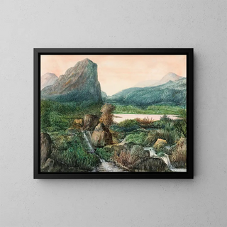 George Sand - A Mountainous Landscape with a Lake and waterfalls.webp