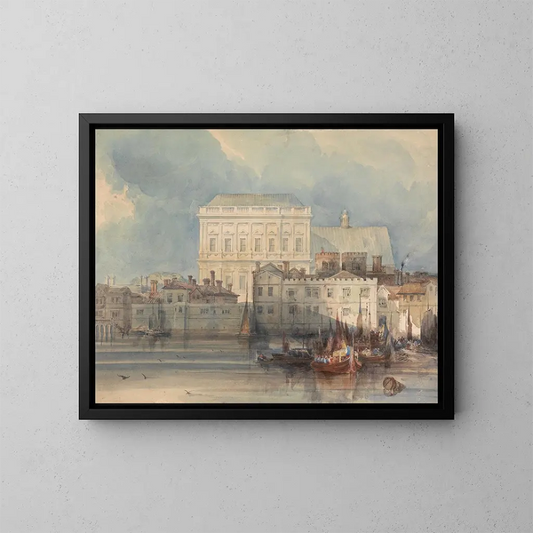 La salle de banquet de Whitehall depuis la rivière - George Shepheard — indrammet kunstværk på væggen