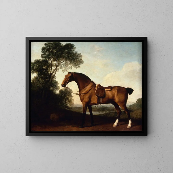 Un cheval de chasse bai sellé - George Stubbs — indrammet kunstværk på væggen