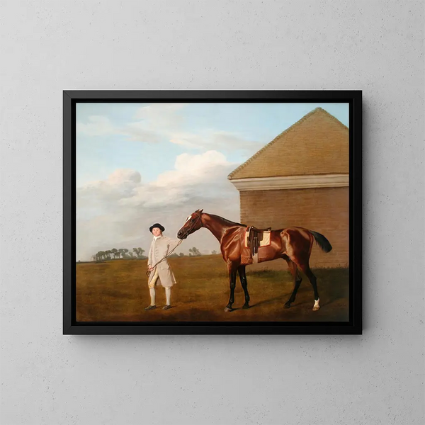 Queue de feu med sin træner i Newmarket Heath hundesalon - George Stubbs — indrammet kunstværk på væggen