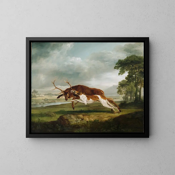 Hund løber efter en hjort - George Stubbs — indrammet kunstværk på væggen