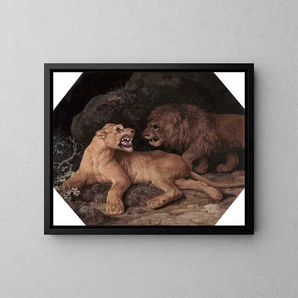 Løve og løvinde - George Stubbs — indrammet kunstværk på væggen