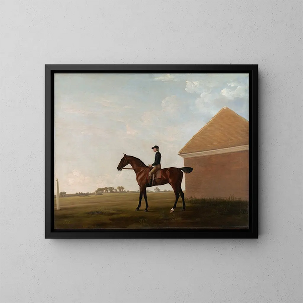 Champ de courses med jockey i Newmarket - George Stubbs — indrammet kunstværk på væggen