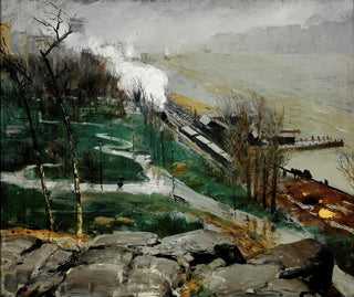 Regn over floden - George Wesley Bellows — visning af kunstværket