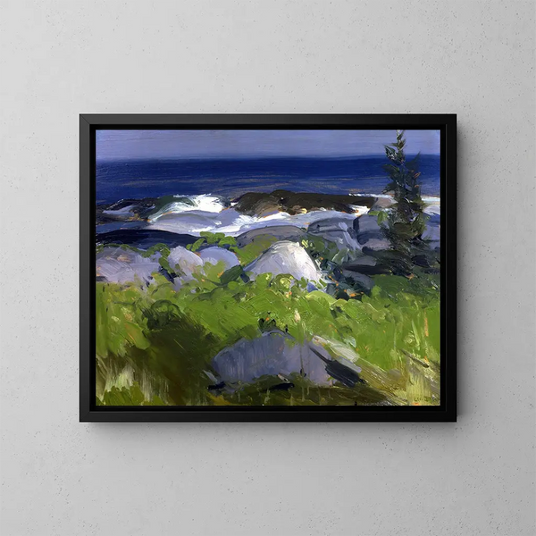 Rivage dækket af vinranker, Monhegan-øen - George Wesley Bellows — indrammet kunstværk på væggen