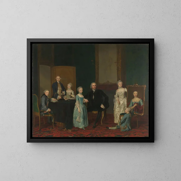 Pieter Cornelis Hasselaer, rådgiver for det hollandske Østindiske Kompagni og borgmester i Amsterdam med sin familie - George van der Mijn — indrammet kunstværk på væggen