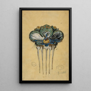 Georges Callot - Dessin prparatoire pour un peigne orn de cygnes et de nnuphars.webp