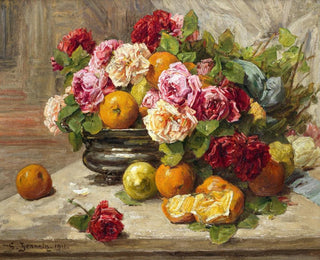 Georges Jeannin - Still life of roses and fruit.webp