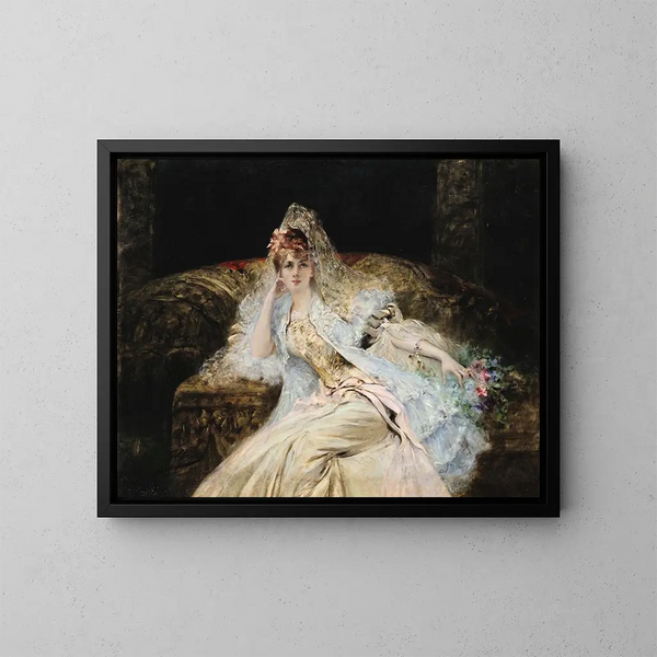 Dame med mantille - Georges Jules Victor Clairin — indrammet kunstværk på væggen