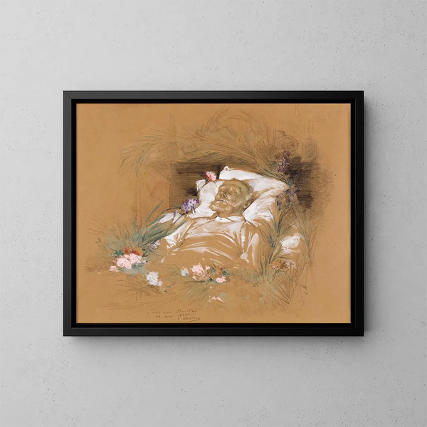 Victor Hugo på sit dødsleje - Georges Jules Victor Clairin — indrammet kunstværk på væggen