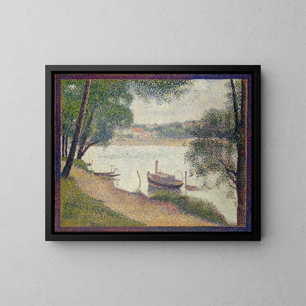 det grå vejrmaleri ved Grande Jatte - Georges Seurat — indrammet kunstværk på væggen