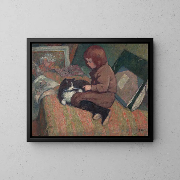 L'Enfant med katten - Georges d'Espagnat — indrammet kunstværk på væggen