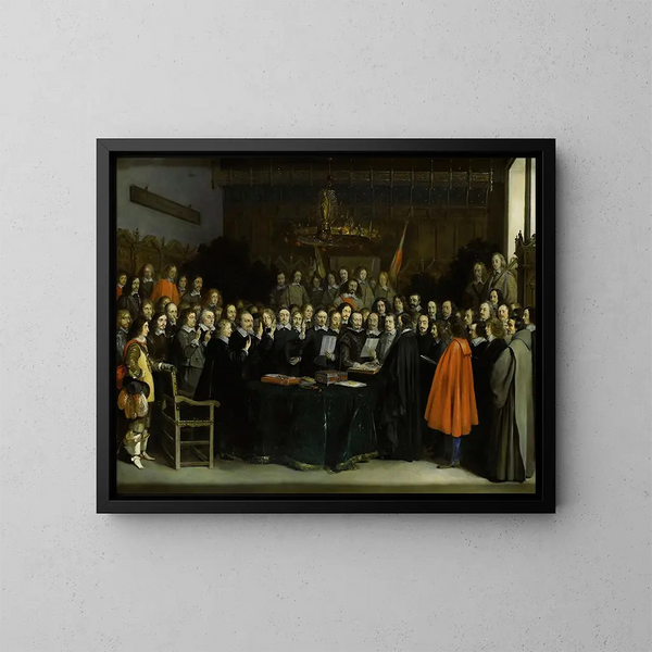 La Ratifikation du Traité de Münster - Gerard ter Borch — indrammet kunstværk på væggen