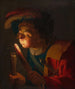 En dreng, der puster på en glød - Gerard van Honthorst — visning af kunstværket