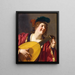 En kvinde, der spiller på en lut - Gerard van Honthorst — indrammet kunstværk på væggen