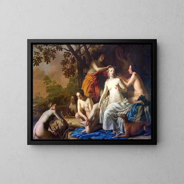 Diane og hendes nymfer - Gerard van Honthorst — indrammet kunstværk på væggen