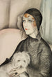 en ung dame med sort clochehat og lille hvid hund - Gerda Wegener — visning af kunstværket