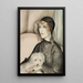 en ung dame med sort clochehat og lille hvid hund - Gerda Wegener — indrammet kunstværk på væggen
