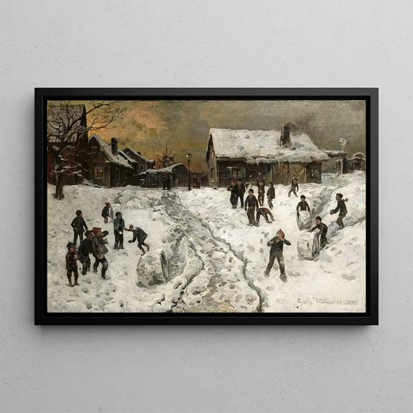 Lancer de boules de neige - Gerhard Munthe — indrammet kunstværk på væggen