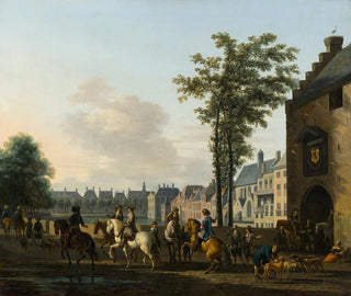 Gerrit Adriaensz Berckheyde - A Hunting Party near the Hofvijver in The Hague seen from the Plaats.webp
