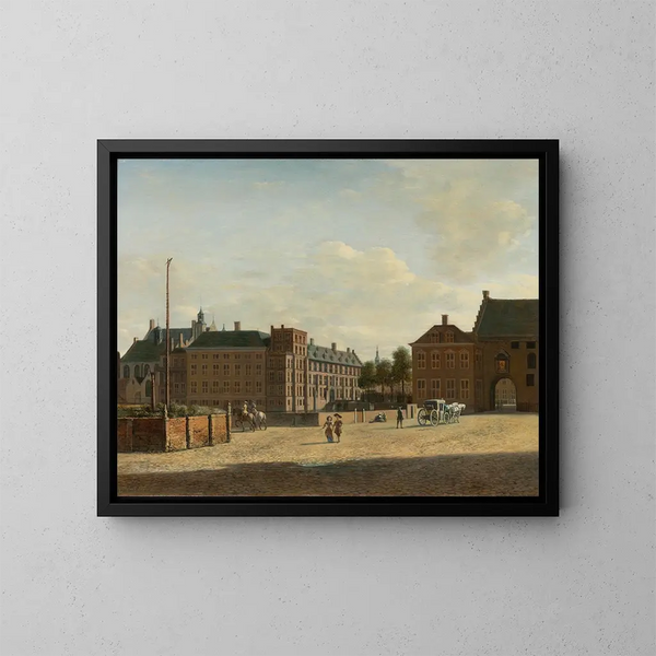 La Place med Binnenhof og Gevangenpoort i Haag - Gerrit Adriaensz Berckheyde — indrammet kunstværk på væggen