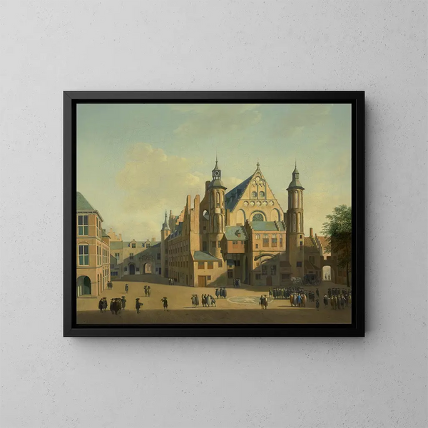 La cour du Binnenhof med Ridderzaal i Den Haag - Gerrit Adriaensz Berckheyde — indrammet kunstværk på væggen