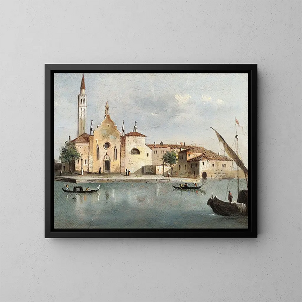 Vue de l'île de Santa Maria delle Grazie - Giacomo Guardi — indrammet kunstværk på væggen